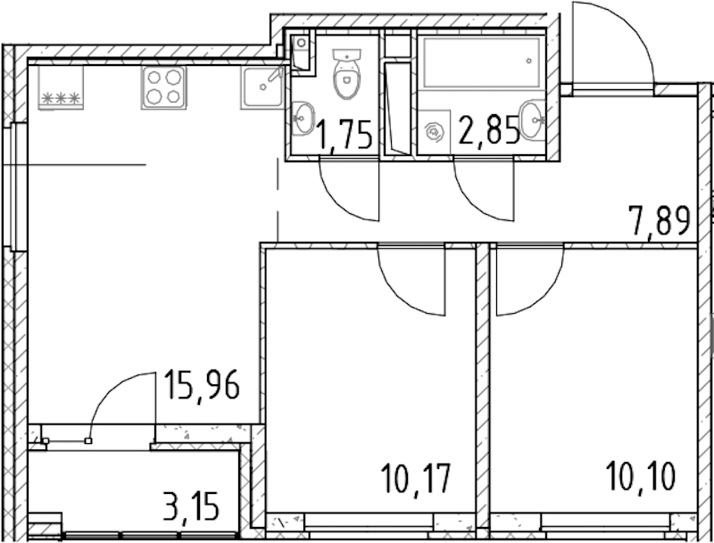 2-комнатная квартира 48.72 м², 9/18 эт., ЖК «Город Первых»